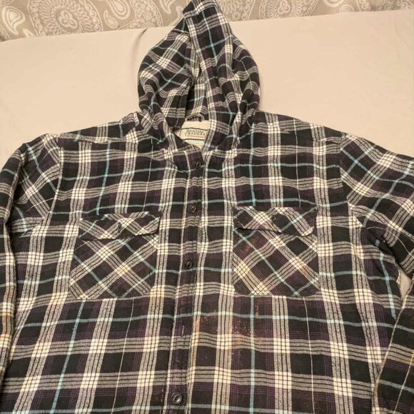 Boston Traders  Mens Large Hooded Fleece Lined Plaid Shirt Jacket Pullover - Picture 2 of 8